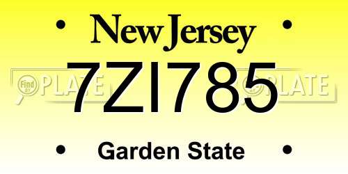 7ZI785 New Jersey License Plate