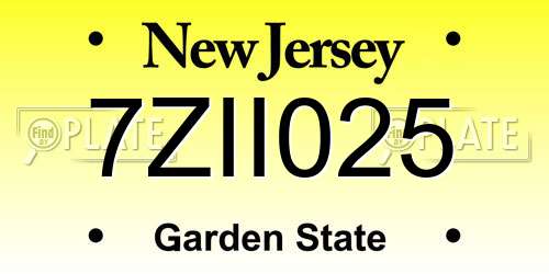 7ZII025 New Jersey License Plate