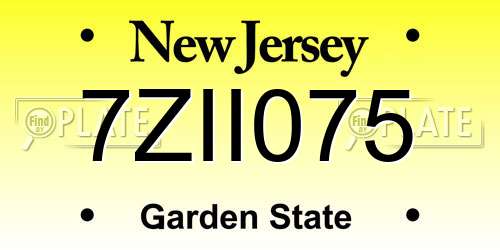 7ZII075 New Jersey License Plate