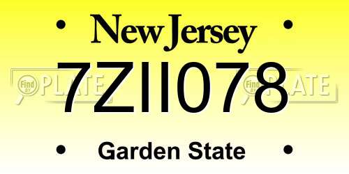 7ZII078 New Jersey License Plate