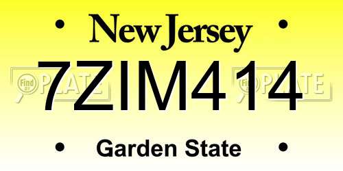 7ZIM414 New Jersey License Plate
