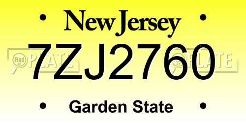 7ZJ2760 New Jersey License Plate