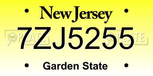 7ZJ5255 New Jersey License Plate