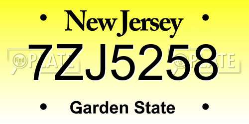 7ZJ5258 New Jersey License Plate