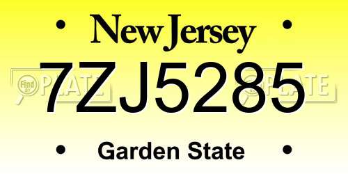 7ZJ5285 New Jersey License Plate