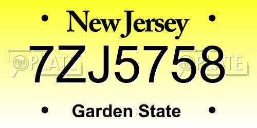 7ZJ5758 New Jersey License Plate