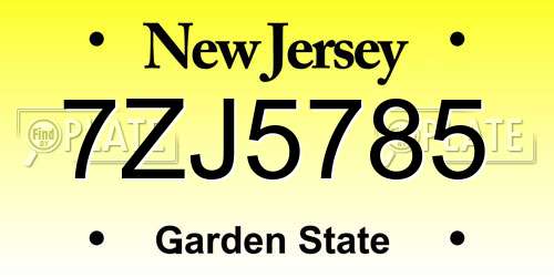 7ZJ5785 New Jersey License Plate