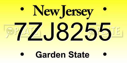 7ZJ8255 New Jersey License Plate