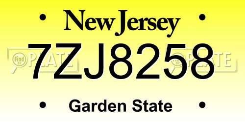 7ZJ8258 New Jersey License Plate