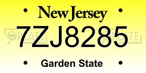 7ZJ8285 New Jersey License Plate