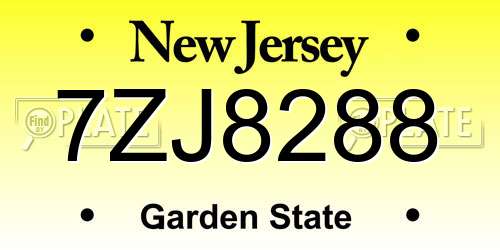 7ZJ8288 New Jersey License Plate