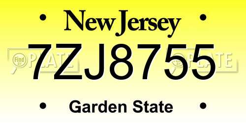 7ZJ8755 New Jersey License Plate