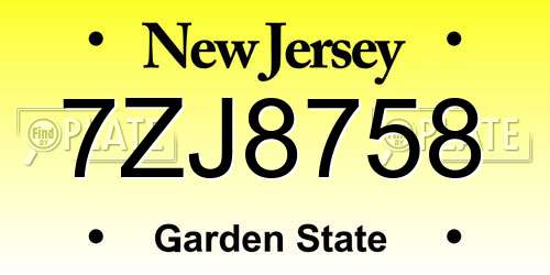 7ZJ8758 New Jersey License Plate