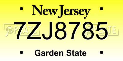 7ZJ8785 New Jersey License Plate