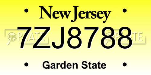 7ZJ8788 New Jersey License Plate