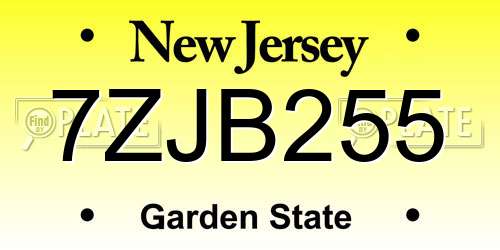 7ZJB255 New Jersey License Plate