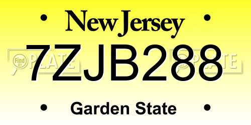 7ZJB288 New Jersey License Plate