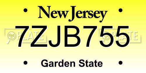 7ZJB755 New Jersey License Plate