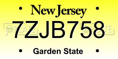 7ZJB758 New Jersey License Plate