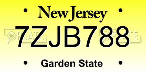7ZJB788 New Jersey License Plate