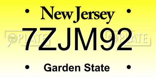 7ZJM92 New Jersey License Plate