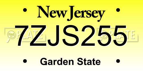 7ZJS255 New Jersey License Plate