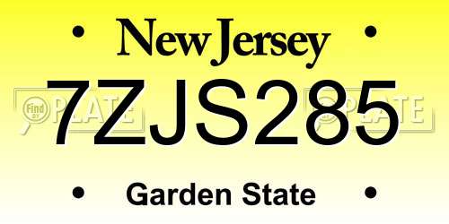 7ZJS285 New Jersey License Plate