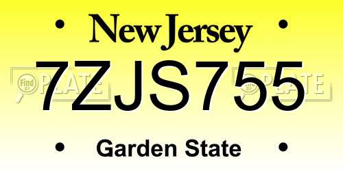 7ZJS755 New Jersey License Plate