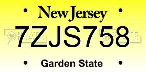 7ZJS758 New Jersey License Plate