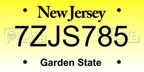 7ZJS785 New Jersey License Plate
