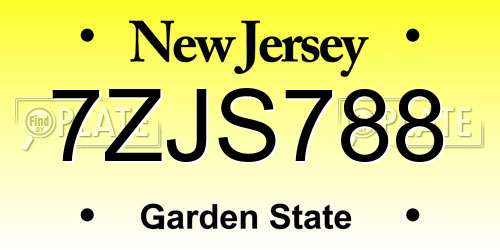 7ZJS788 New Jersey License Plate