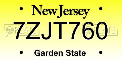 7ZJT760 New Jersey License Plate