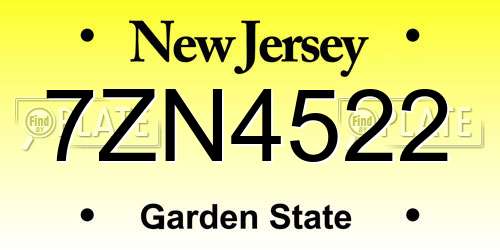 7ZN4522 New Jersey License Plate
