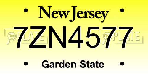 7ZN4577 New Jersey License Plate