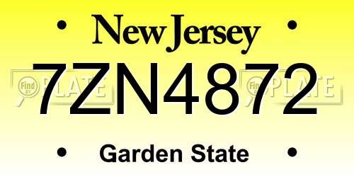 7ZN4872 New Jersey License Plate