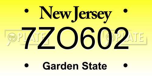 7ZO602 New Jersey License Plate