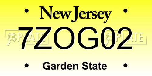 7ZOG02 New Jersey License Plate