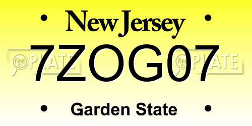 7ZOG07 New Jersey License Plate