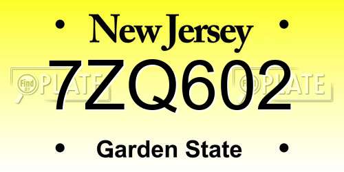 7ZQ602 New Jersey License Plate