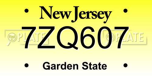 7ZQ607 New Jersey License Plate