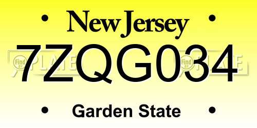 7ZQG034 New Jersey License Plate