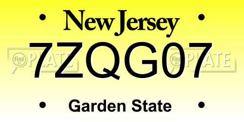 7ZQG07 New Jersey License Plate