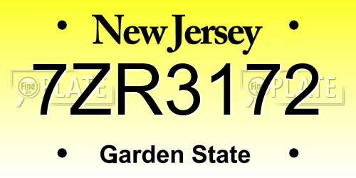 7ZR3172 New Jersey License Plate
