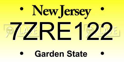 7ZRE122 New Jersey License Plate