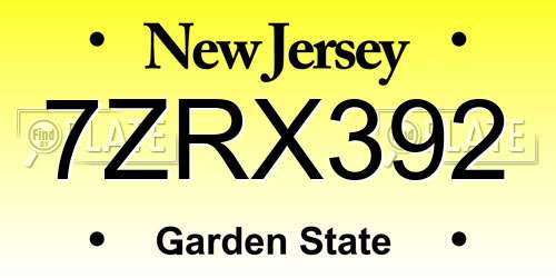 7ZRX392 New Jersey License Plate