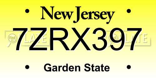 7ZRX397 New Jersey License Plate