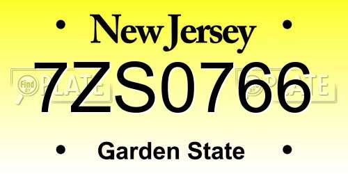 7ZS0766 New Jersey License Plate