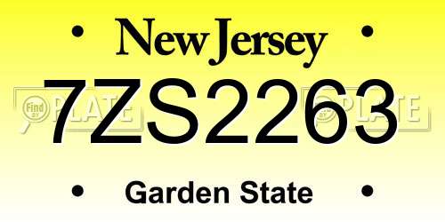 7ZS2263 New Jersey License Plate