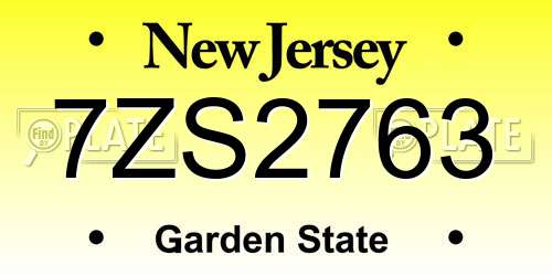 7ZS2763 New Jersey License Plate