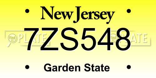 7ZS548 New Jersey License Plate